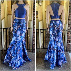 Envious Couture by Karishma Blue Floral Two Piece Formal Gown $258